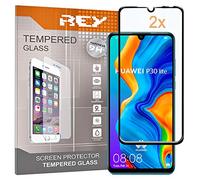 REY 2X Protector de Pantalla 3D para Huawei P30 Lite - Huawei P30 Lite New Edition, Negro, Protección Completa, 3D / 4D / 5D