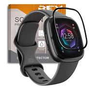 REY 2X Protector de Pantalla Curvo 3D para Fitbit Sense 2 - Fitbit Versa 4, Negro, Protección Completa, 3D / 4D / 5D