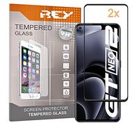 REY 2X Protector de Pantalla Curvo 3D para REALME GT Neo 2T, Negro, Protección Completa, 3D / 4D / 5D