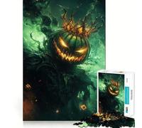 Rey Calabaza con Corona en Niebla Verde Rompecabezas para Adolescentes 1000 Piezas Refuerza la Memoria Tiempo de Paz Borde de Calidad Regalo Clásico (50x75cm)
