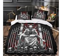 Rey Demonio Funda de Edredón Juego de 3 Piezas de poliéster Estampado 3D Cierre de Cremallera Oculta incluye Fundas de Almohada Lavables Horror gótico Funda Edredon for Ancianos Single（135x200cm）