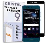 REY Protector de Pantalla Curvo para Huawei P10 Lite, Negro, Cristal Vidrio Templado Premium, 3D / 4D / 5D
