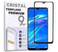 REY - Protector de Pantalla Curvo para Huawei Y6 2019 / Y6 Pro 2019 / Honor Play 8A, Enjoy 9E, Negro, Cristal Vidrio Templado Premium, 3D / 4D / 5D