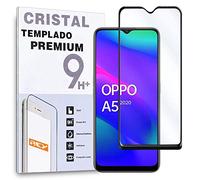 REY Protector de Pantalla Curvo para OPPO A5 2020 - OPPO A9 2020, Negro, Cristal Vidrio Templado Premium, 3D / 4D / 5D