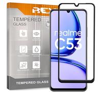 REY Protector de Pantalla Curvo para OPPO REALME C53 4G - REALME NARZO N53 4G - REALME Note 50 4G - REALME C51 4G, Negro, Cristal Vidrio Templado Premium, 3D / 4D / 5D, Anti Roturas