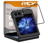 REY Protector de Pantalla Curvo para Samsung Galaxy Z FLIP5 - Galaxy Z FLIP6, Negro, Cristal Vidrio Templado Premium, 3D / 4D / 5D, Anti Roturas