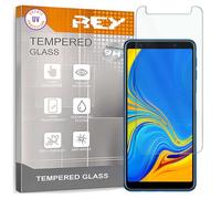 REY Protector de Pantalla para Samsung Galaxy A8 Plus-Samsung Galaxy A7 2018, Cristal con Doble Protección UV, Vidrio Templado Premium 9H+