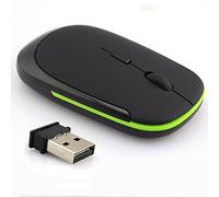 REY Ratón Óptico Inalámbrico hasta 1200 dpi Tamaño Medio y Delgado, Color Negro con Embellecedor Verde