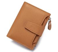 REYAMIRA - Cartera de piel plegable para mujer, con bloqueo RFID, delgada, compacta, con bolsillo para monedas con cremallera y 4 ventanas de identificación, Marrón, Moderno