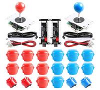 Reyann 2 jugador del juego de arcada DIY parte Joystick PC USB para MAME juego DIY (2 x USB Zero Delay codificador + 2x 5 pines 8 Camino Joystick + 20 x Botones) Color Rojo + Azul Kits Soporte Todo sistema de Windows