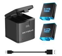 Reygeak - Cargador de batería para GoPro Hero 12 Black Hero 11/10/9, 2 baterías de repuesto con tres ranuras para cargador compatible con GoPro Hero 12/11/10/9 (cargador + 2 x baterías)