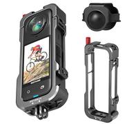 REYGEAK Funda para Insta360 X4, Marco de Aluminio para Insta360 X4, Jaula Protectora con Cubierta de Lente de Silicona, Interfaz de Zapata fría con roscas de 1/4 Pulgadas, Montaje de Zapata fría con