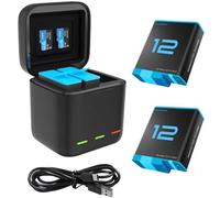 REYGEAK Hero 12 Hero 11/10/9 Cargador Triple y Caja de Almacenamiento de batería con Cargador de 3 Canales con 2 baterías Recargables de Iones de Litio para GoPro Hero 12/11/10(cargador + 2 baterías)