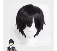 REYHS 2018 Japanese Anime DARLING in the FRANXX Cosplay Hiro Cosplay Women Short Black Hair 23 cm/9,06 pulgadas pelo sintético + gorra de peluca
