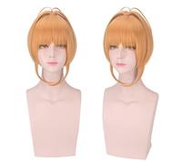 REYHS Card Captor Sakura - Peluca de cosplay de KINOMOTO SAKURA con tarjeta transparente, peluca de cosplay para Halloween, pelo sintético estilo anime + gorra de peluca