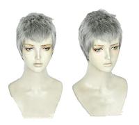 REYHS Nero - Peluca de cosplay para Halloween, cosplay, peluca de pelo corto gris plateado + gorra de peluca