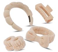 REYIN-CHHN Juego de pulseras de spa con pinzas para el pelo, diademas para el cuidado de la piel para lavar la cara, cuidado de la piel, diadema de maquillaje hinchada, bandas de muñeca, regalos para