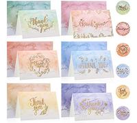 REYIN-CHHN Paquete de 24 tarjetas de agradecimiento de acuarela con sobres, tarjetas de felicitación en blanco con calcomanías redondas de letras doradas, 6 x 4 pulgadas, bonitas notas para boda, baby