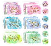 REYIN-CHHN Paquete de 24 tarjetas de agradecimiento en acuarela con sobre, notas de agradecimiento con calcomanías redondas, letras doradas en blanco, tarjetas de felicitación para boda, baby shower