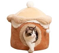 Reykentu Casa para Perros y Gatos Cueva CáLido Invierno SueñO Profundo para Mascotas Casa de Helado GeoméTrica CóModo y Divertido para PequeñOs MarróN 40X40Cm