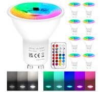 REYLAX Bombillas LED Colores GU10 de 5W, RGB Blanco Frío Regulable Bombilla con Mando a Distancia, Focos LED RGBW 12 Colore, AC 85-265V, Función de Memoria y Sincronización (paquete de 8)