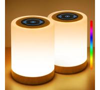 REYLAX Juego de 2 Lámpara de Mesita de Noche Táctil Regulable, RGB Cambio de Color Lámpara de Mesa LED Cálida, Luz Nocturna LED sin Cable, Temporizador, Función de Memoria, para Dormitorio Salón