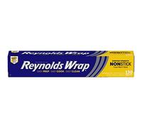 Reynolds Papel de aluminio antiadherente, rollo de papel de aluminio antiadherente, evita que los alimentos se peguen y la limpieza desordenada, ideal para cubrir cacerolas y sobras, 43.33 yardas x 12