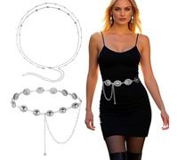 REYOK 2 Cinturón de Cadena Occidental Para Mujer,Cadena de Cintura de Metal,Cinturón Occidental Cadena de la Cintura Para Vestido,AjustableTraje de Concierto de País Para