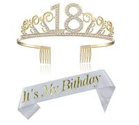 REYOK Corona de cumpleaños para el 18 cumpleaños, corona de cristal con 18 today, banda de cumpleaños, corona de princesa, accesorios para el pelo, plata para fiestas de cumpleaños o pasteles de