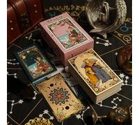 Reyox Baraja de Tarot Original con Libro Guía Explicación Juego de 78 Cartas Vintage de Papel Dorado para Principiantes