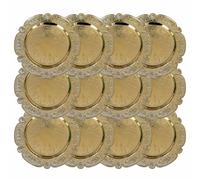 Reyox Platos de carga antiguos con borde en relieve, cargadores de plástico para platos de cena, cargadores de mesa para bodas, fiestas, decoración de eventos, color dorado, 13 pulgadas