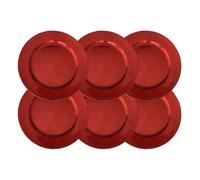 Reyox Platos de carga redondos, cargadores de plástico para platos de cena, cargadores de mesa para bodas, fiestas, decoración de eventos, color rojo, juego de 6 unidades de 13 pulgadas