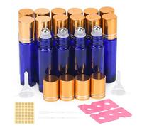 Reyshin 10ml Roll On Aceites Esenciales，16 pcs Marrón Botellas Rollon Cristal Rellenable Perfume Roll on con Roll-on Bola de Acero Inoxidable para Masajes,Botella de Laboratorio (10ml,blue)