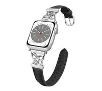 REYUIK Correa de cuero compatible con Apple Watch de 41 mm, 40 mm, 38 mm, 42 mm, 44 mm, 45 mm, 46 mm, 49 mm, para mujer, correa delgada de cuero genuino para iWatch Series Ultra SE 10 9 8 7 6 5 4 3 2