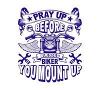 Reza antes de que te montes, bendito motociclista. Calcomanías de pared de vinilo 49.2x57.8cm Decoración de carrocerías Azul oscuro