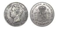 REZAJDUIE España 5 Pesetas Amadeo I 1871 Rey De España Busto De Amadeo I Mirando hacia La Izquierda Y La Fecha Debajo Moneda Copia Plateada De Cuproníquel