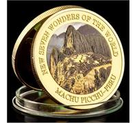 REZAJDUIE Moneda Conmemorativa Perú Grandes Edificios Machu Picchu Monedas Coleccionables Siete Maravillas del Mundo Impresión a Color Moneda de Recuerdo