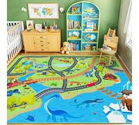 Rezutan Alfombra de dinosaurio para niños, antideslizante y plegable, alfombra de carretera para coches de juguete, lavable, para dormitorio, sala de juegos, guardería, 200 x 300 cm