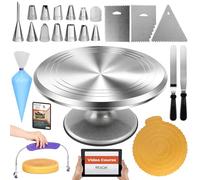 RFAQK Juego de 50 Tocadiscos para Tartas, de aleación de Aluminio de 12 Pulgadas, Kit Profesional de decoración de Pasteles con espátula de glaseado Recta y Compensada, boquillas y Bolsas de glaseado