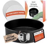 RFAQK Juego de moldes antiadherentes para tartas de 10 pulgadas con parte inferior extraíble, sartén para tartas de queso a prueba de fugas con 30 papeles de pergamino, (libro electrónico incluido)