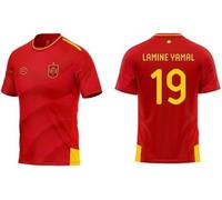 RFEF - Camiseta Infantil Lamine Yamal Número 19 - Réplica Oficial Selección Española 24/25 1ª Equipación - Diseño con Escudo de España - Color Rojo y Amarillo - Talla 6