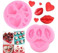 RFGHAC Molde de silicona con forma de corazón para fondant, diseño de labios, beso de chocolate, para el día de San Valentín, boda, decoración de pasteles, decoración de cupcakes, caramelo, chocolate,