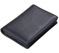 RFID - Funda de piel auténtica plegable para tarjetas de crédito o identificación de negocios, para hombre, bolsillo frontal delgado, botón, Negro, Cartera Rfid