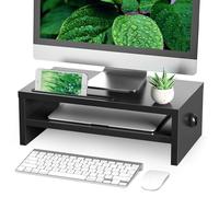 Rfiver Soporte Monitor Madera Elevador Escritorio para Portatil Pantalla Ordenador PC Monitores con Soporte para Teléfono & Tableta y Gestión de Cables | 2 Niveles Negro W425 x D235 x H140 Max 30KG