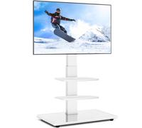 RFIVER Soporte Suelo TV para Pantallas de 32 a 70 Pulgadas, Soporte TV Pie Altura Ajustable con Giratorio hasta 50 kg, con Base de Cristal Templado Blanco, VESA Máx 600x400 mm