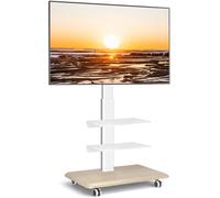 RFIVER Soporte TV con Ruedas para 26-65 Pulgadas, Pie de Suelo con 3 Baldas, Giratorio y Altura Ajustable, Hasta 35 Kg, VESA Máx 400x400mm, Blanco