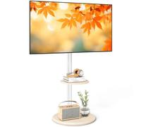 RFIVER Soporte TV de Pie para 32-65 Pulgadas, Soporte TV Móvil Blanco con Ruedas Ocultas y Estante de Madera, Altura Ajustable e Inclinable, hasta 40 kg, VESA 400x400mm