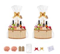 rflaueo Juego de 2 cestas vacías de bambú tejidas de bambú con asas con 2 bolsas, 2 lazos y cestas de papel triturado (U348-2)