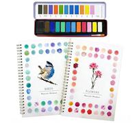 rflaueo Juego de 2 cuadernos de trabajo de acuarela, pintura de acuarela de pájaros y flores, acuarela de 12 colores, blocs de bocetos encuadernados en espiral, regalo de manualidades para adultos