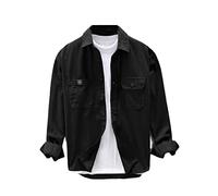 Rfmfkkg Camisa de manga larga marrón para hombre, camisas de algodón con puños para hombre, camisa de dos bolsillos para estar en casa